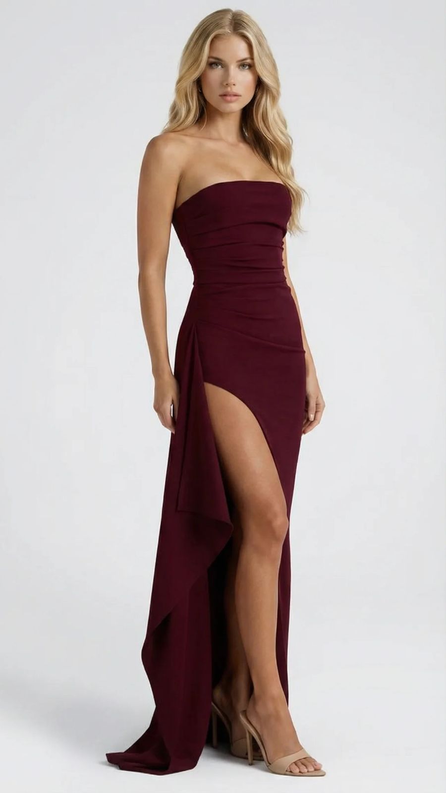 Diana Ruched Maxi Dress - Burgundy