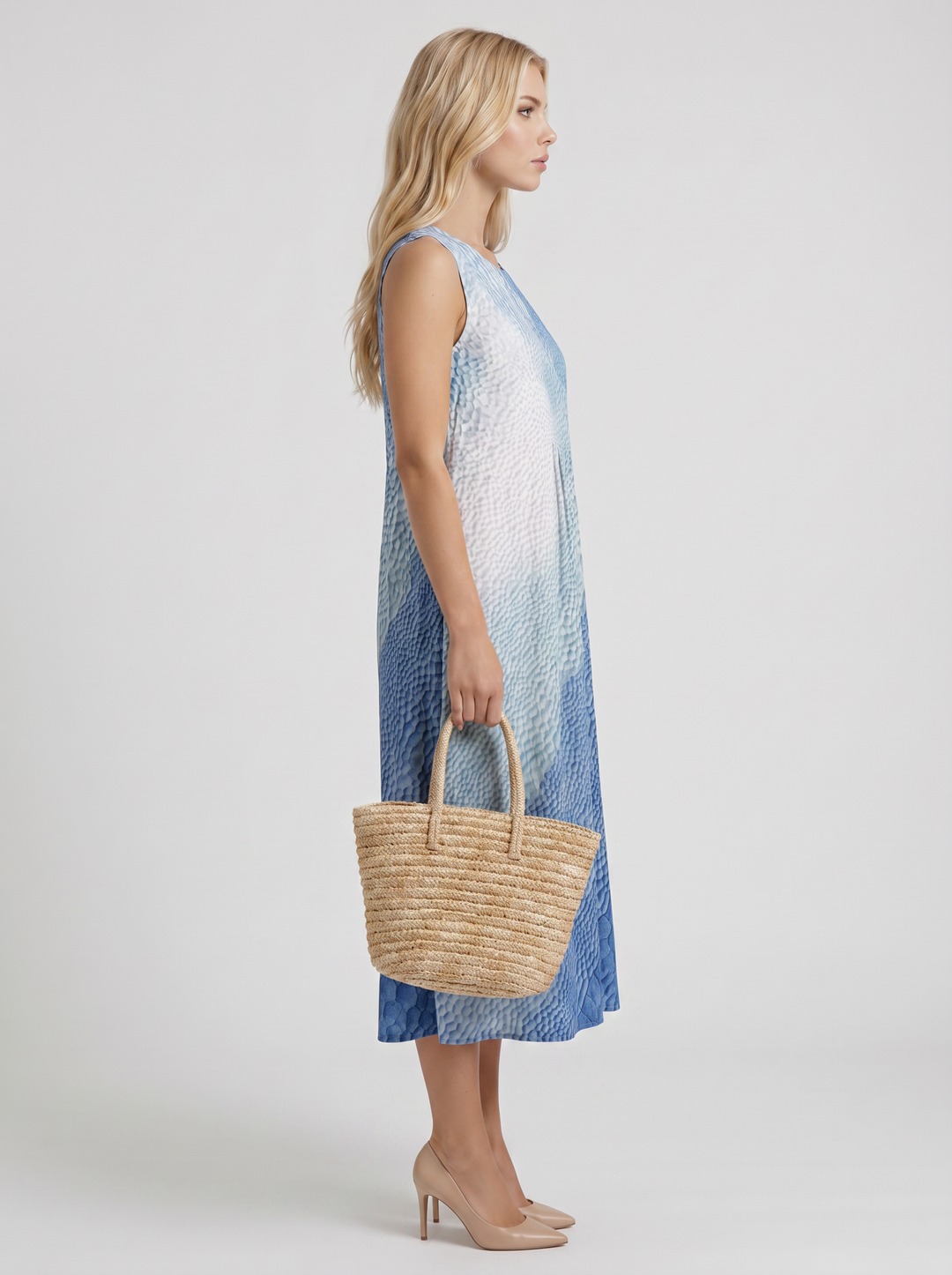 Elara Printed Midi Dress - Blue