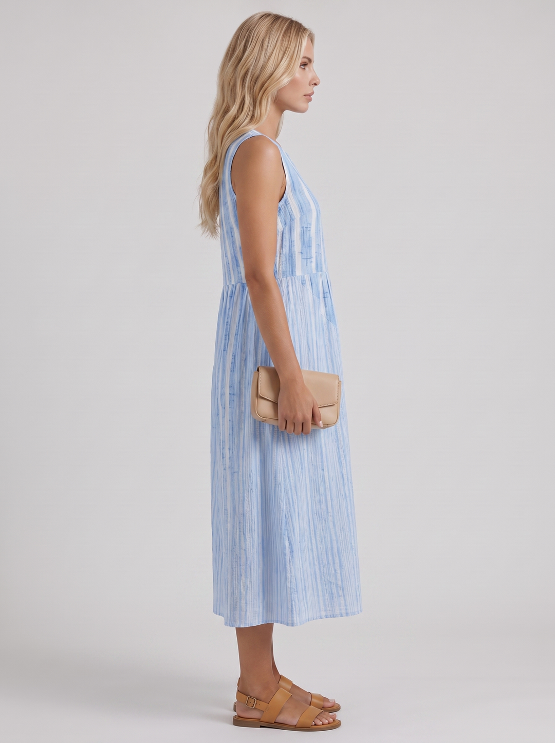 Elara Printed Midi Dress - Blue Stripe