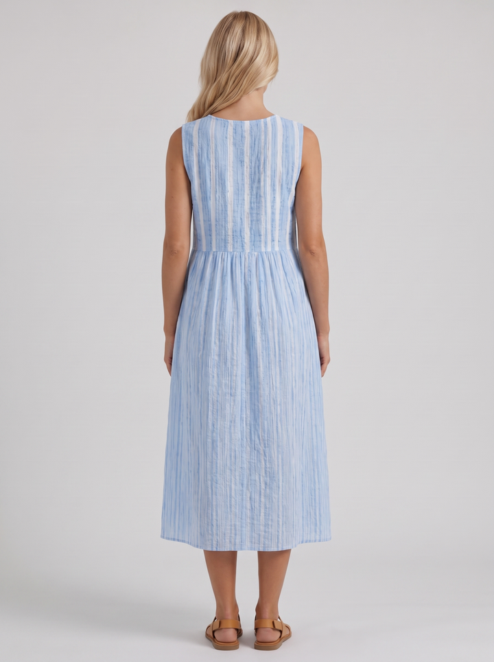Elara Printed Midi Dress - Blue Stripe