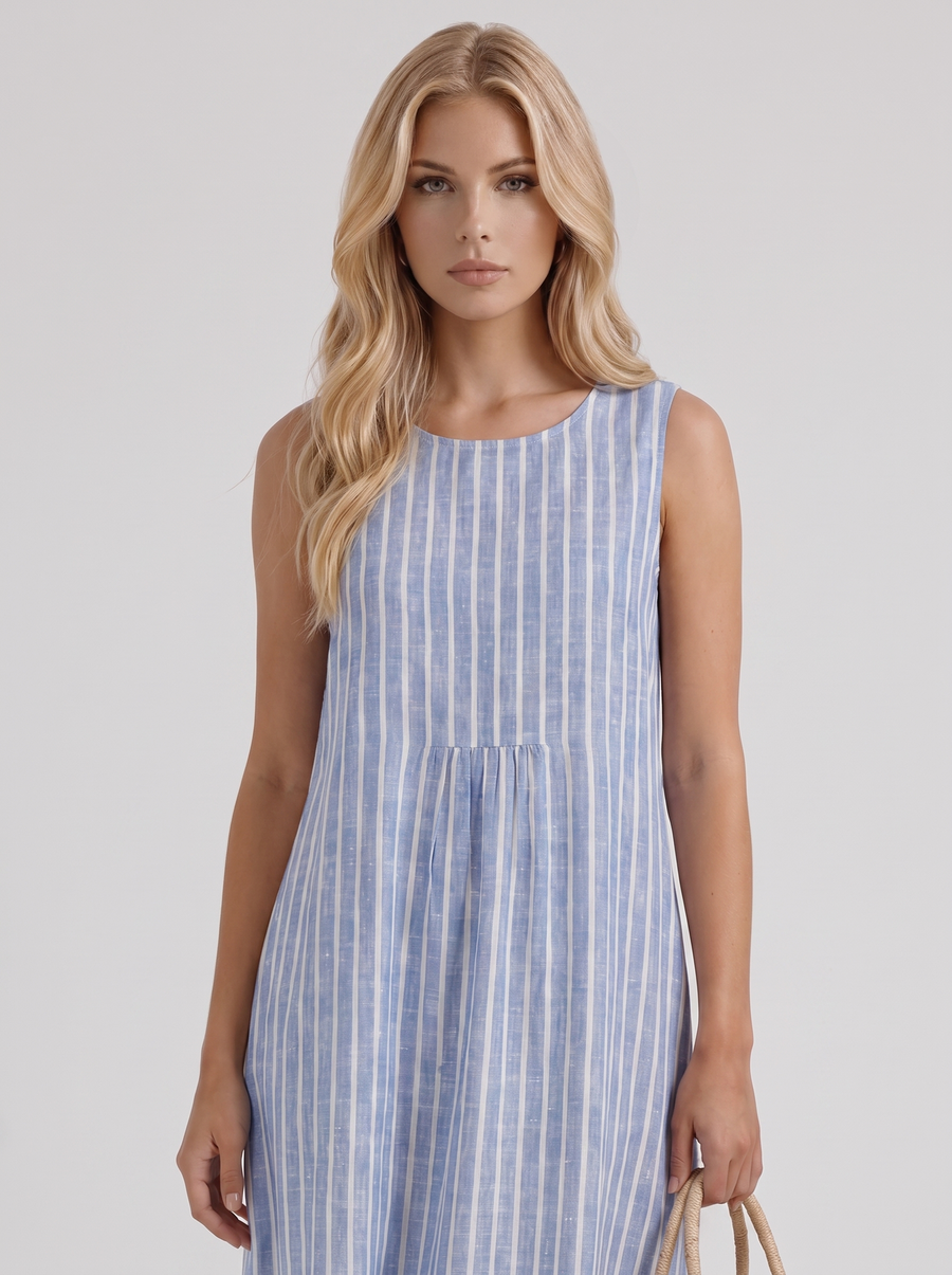 Elara Printed Midi Dress - Light Blue Stripe