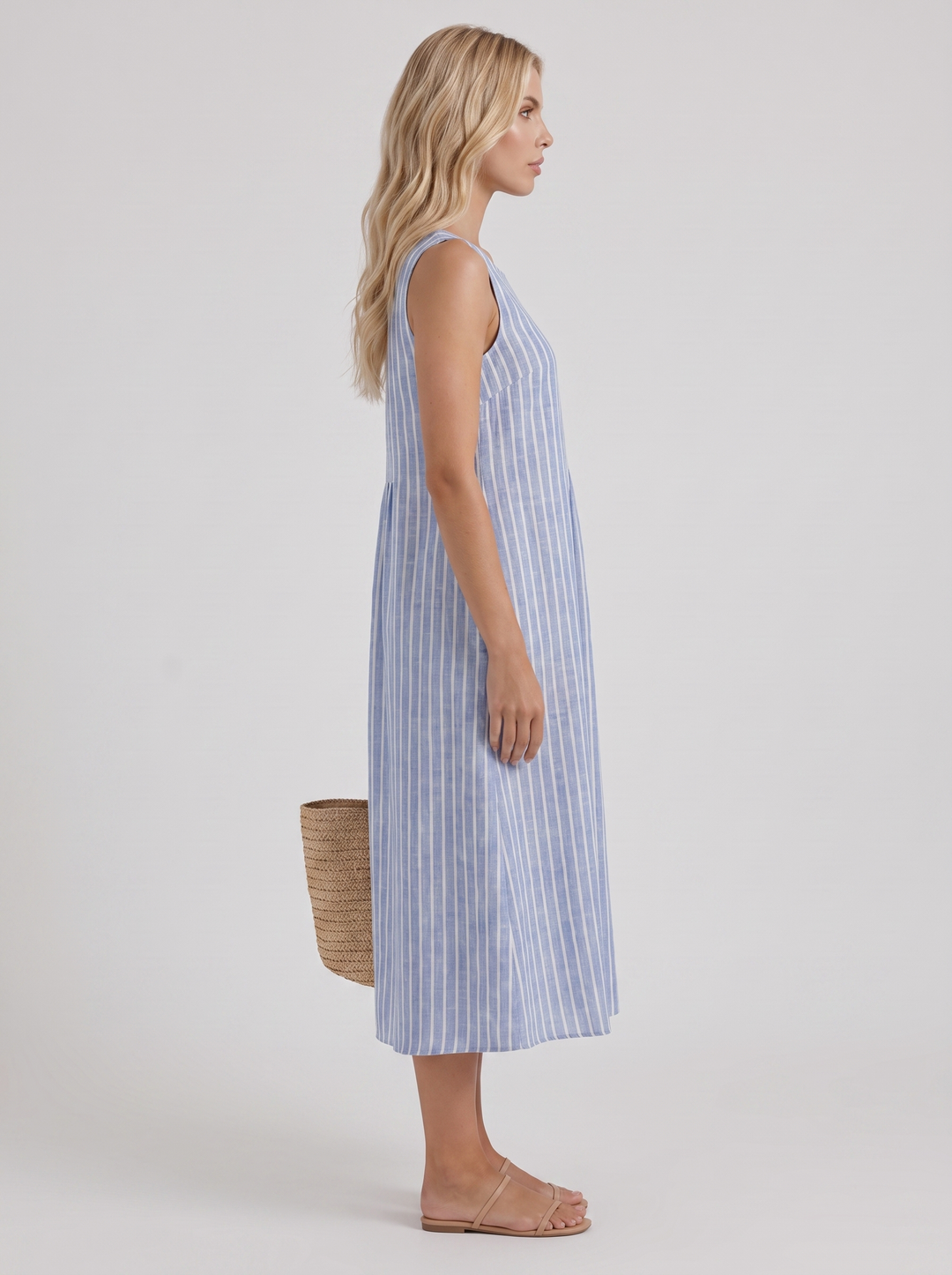 Elara Printed Midi Dress - Light Blue Stripe