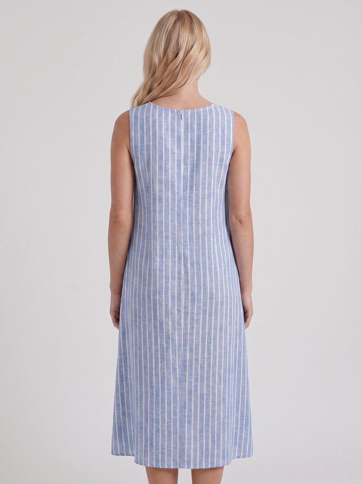Elara Printed Midi Dress - Light Blue Stripe