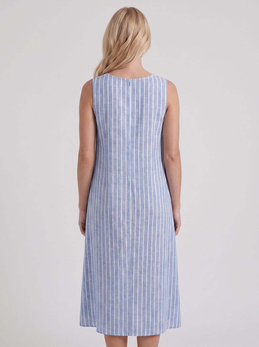 Elara Printed Midi Dress - Light Blue Stripe