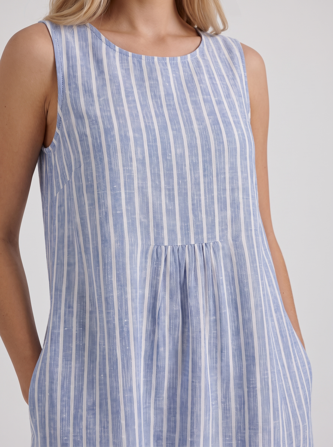 Elara Printed Midi Dress - Light Blue Stripe