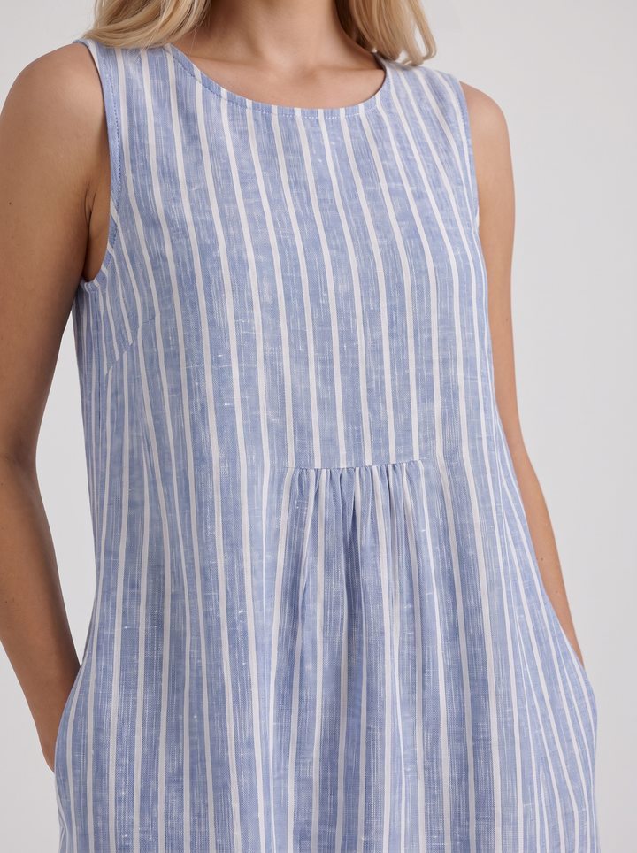 Elara Printed Midi Dress - Light Blue Stripe