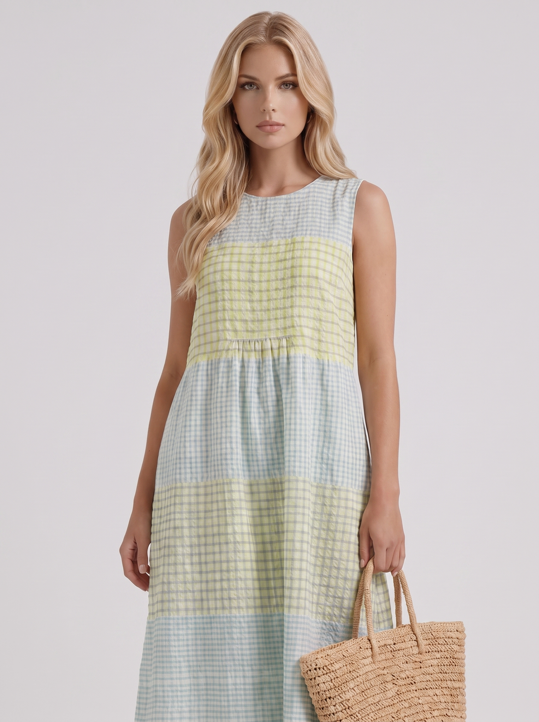 Elara Printed Midi Dress - Yellow Gingham
