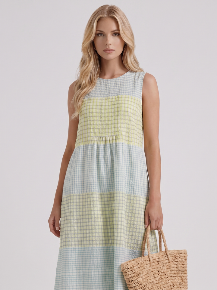 Elara Printed Midi Dress - Yellow Gingham