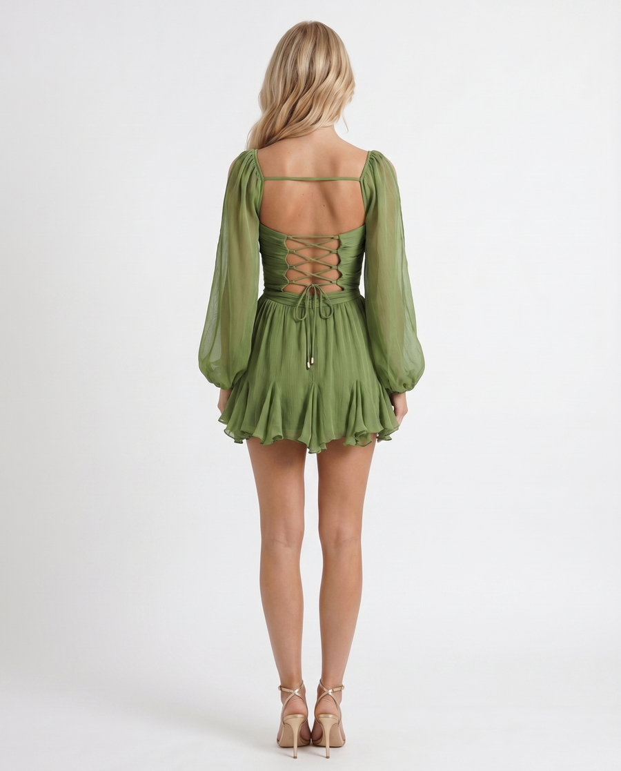 Elda Ruffle Mini Dress - Green