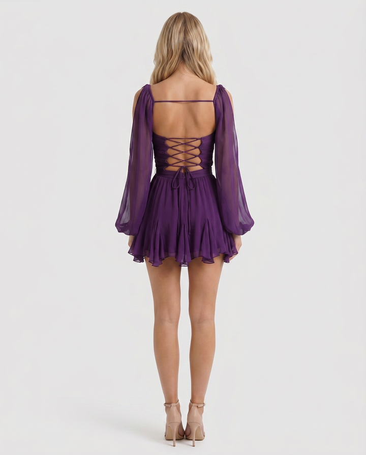 Elda Ruffle Mini Dress - Purple