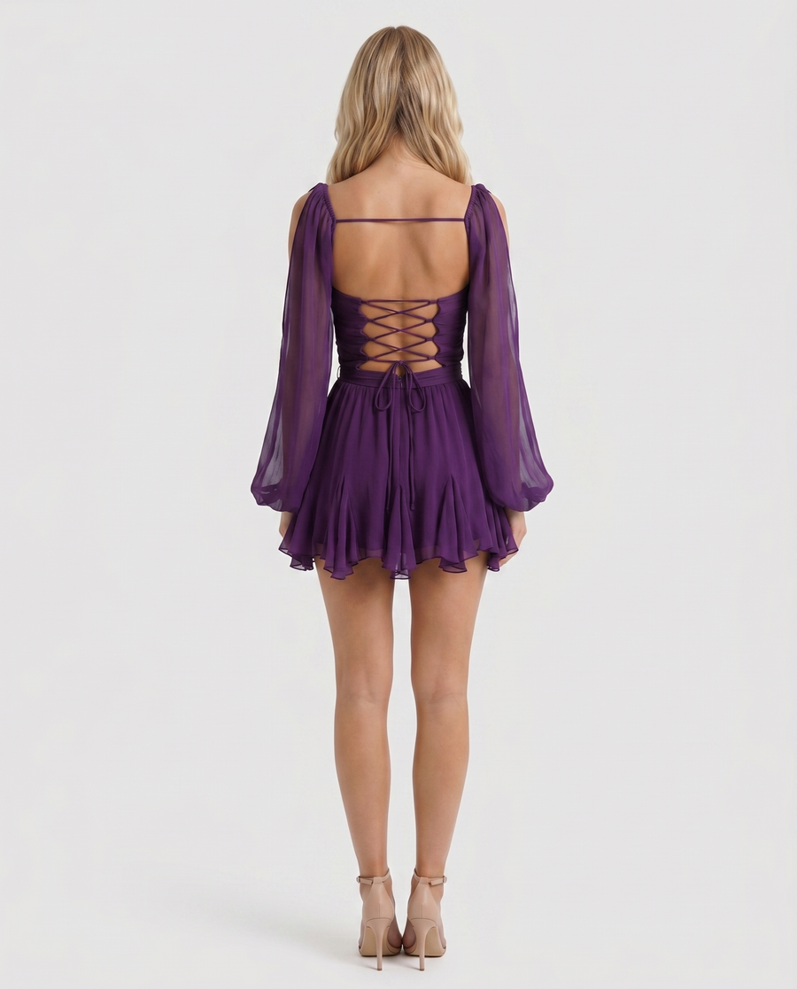Elda Ruffle Mini Dress - Purple
