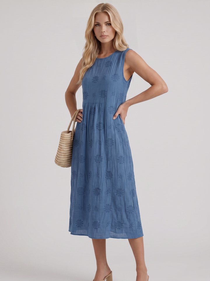 Elin Embroidered Midi Dress - Blue