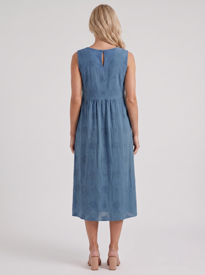 Elin Embroidered Midi Dress - Blue