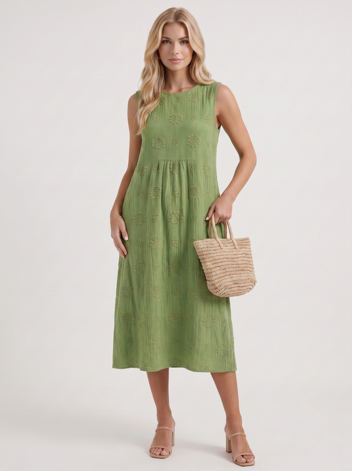 Elin Embroidered Midi Dress - Green