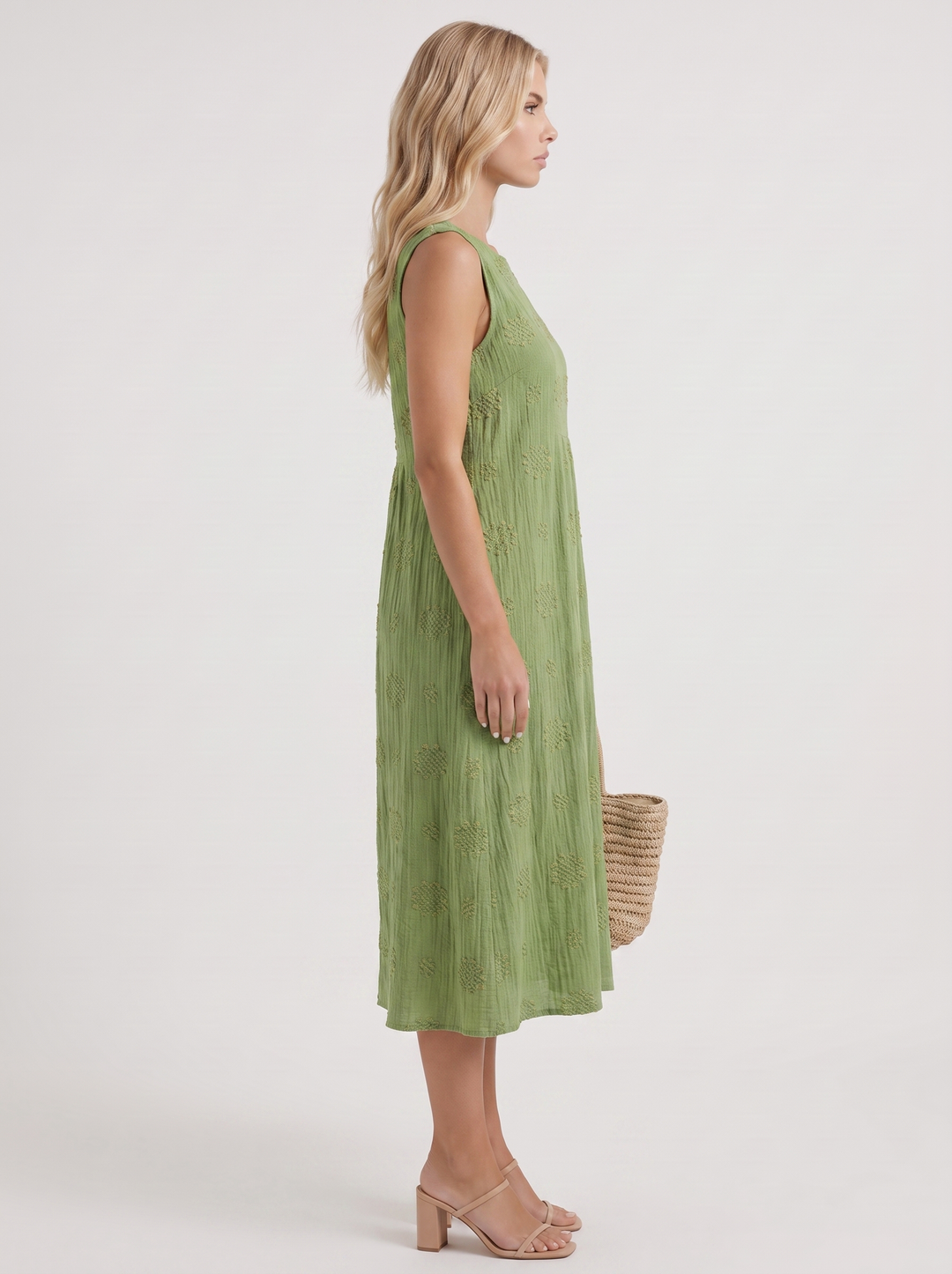 Elin Embroidered Midi Dress - Green