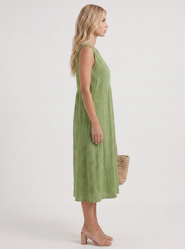 Elin Embroidered Midi Dress - Green