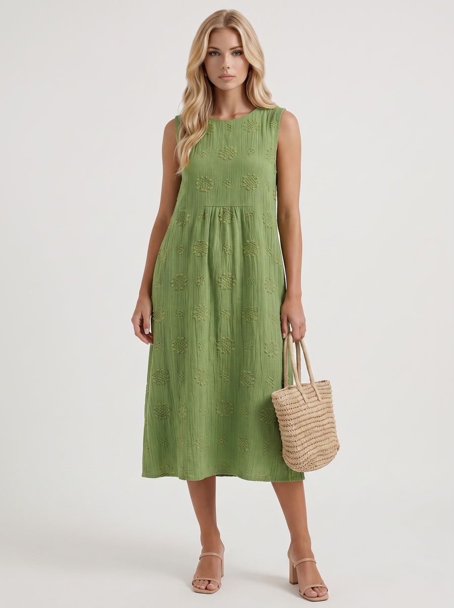 Elin Embroidered Midi Dress - Green