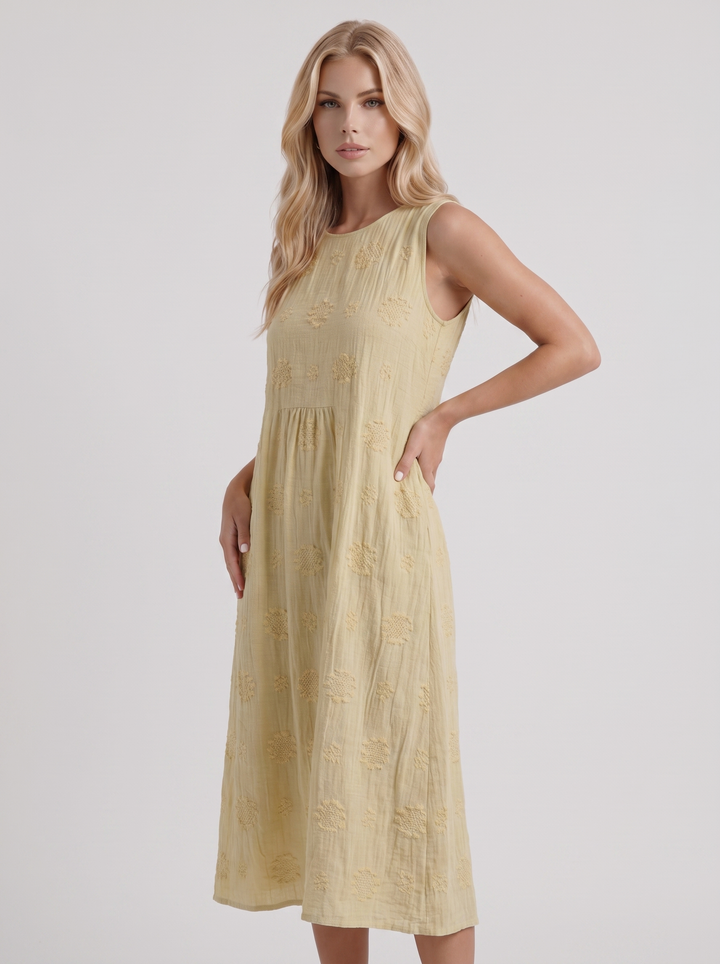 Elin Embroidered Midi Dress - Light Yellow