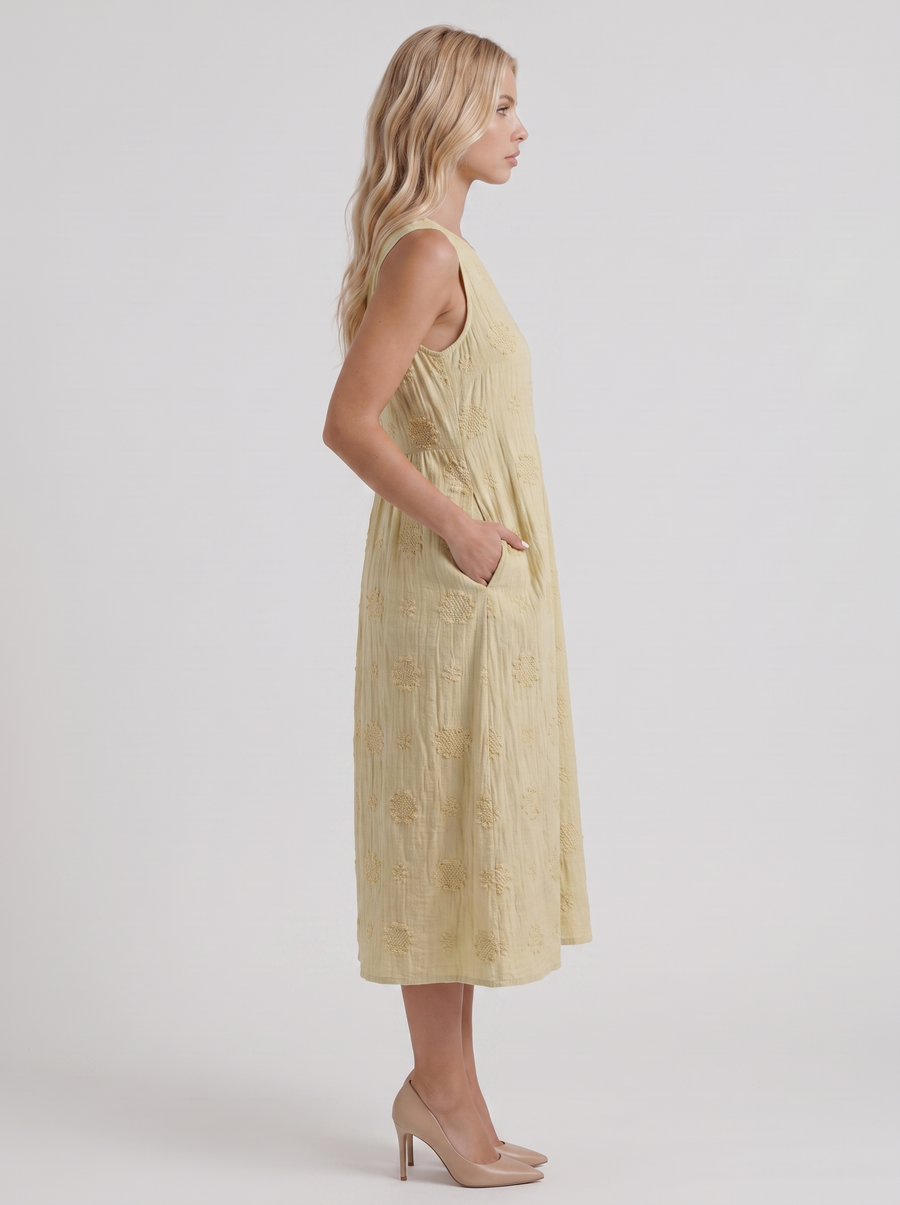 Elin Embroidered Midi Dress - Light Yellow