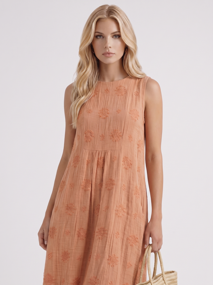 Elin Embroidered Midi Dress - Orange