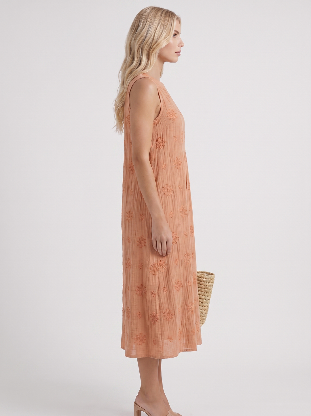 Elin Embroidered Midi Dress - Orange