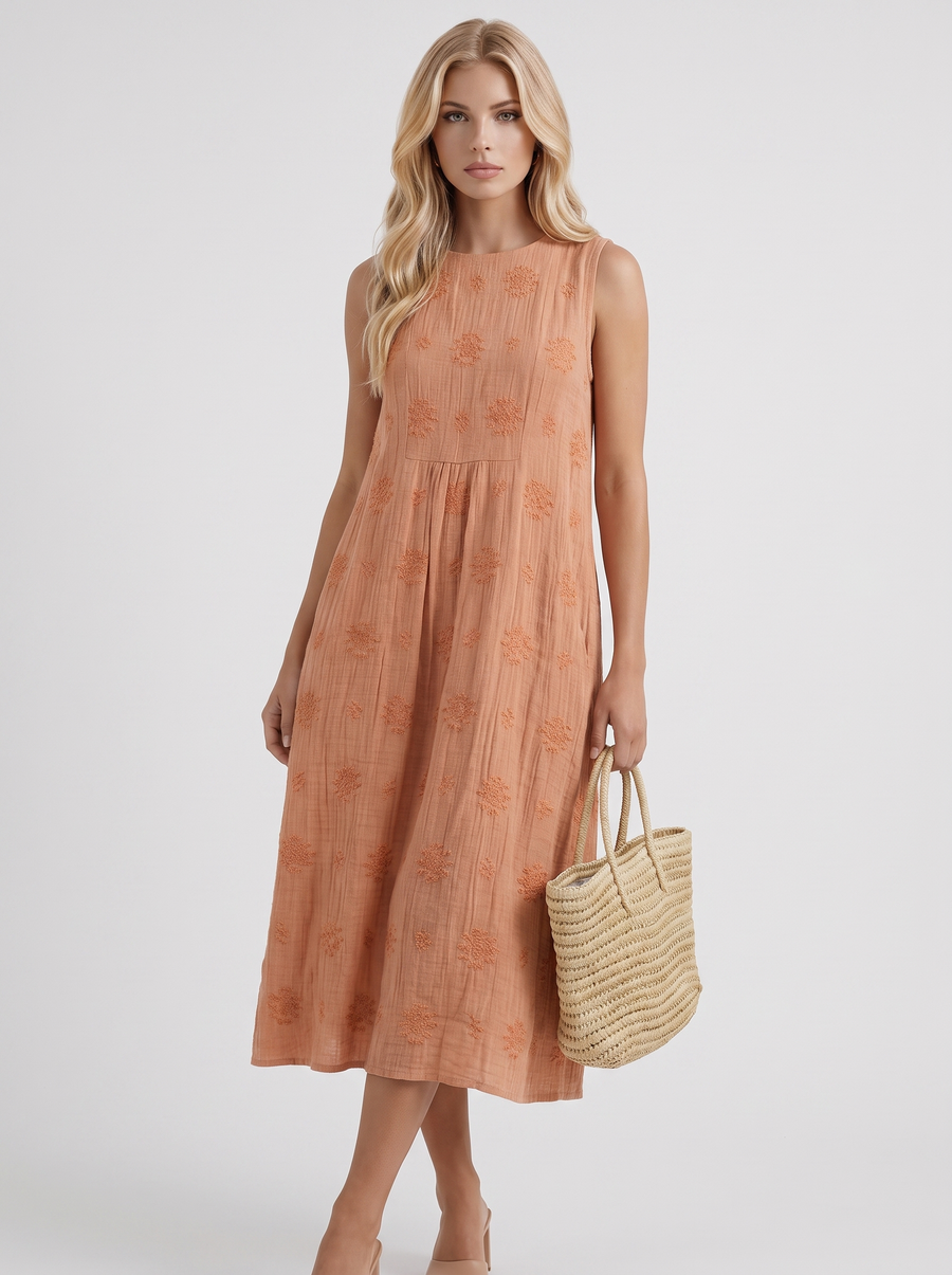 Elin Embroidered Midi Dress - Orange