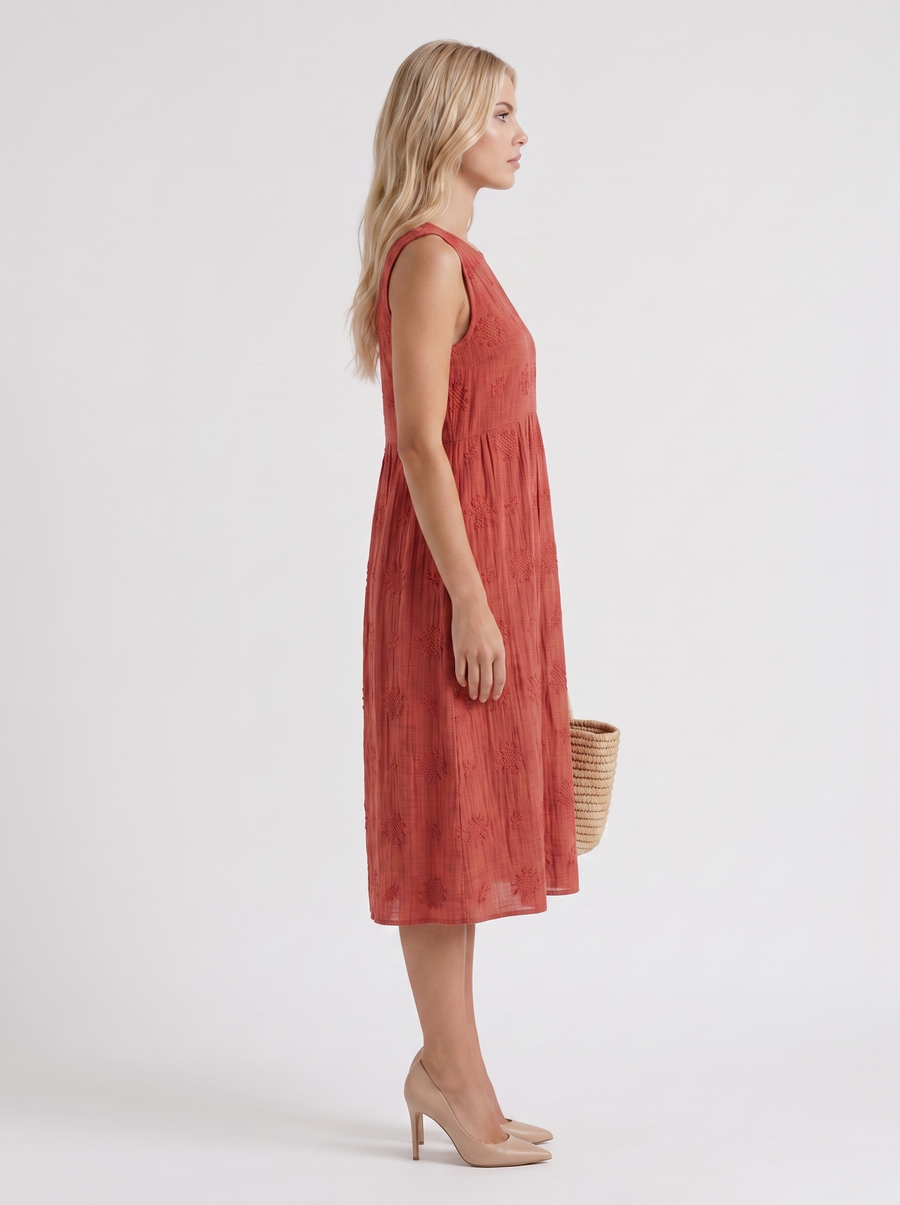 Elin Embroidered Midi Dress - Red
