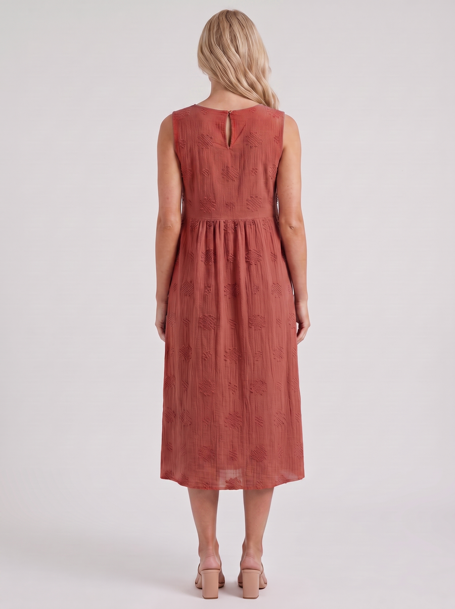 Elin Embroidered Midi Dress - Red