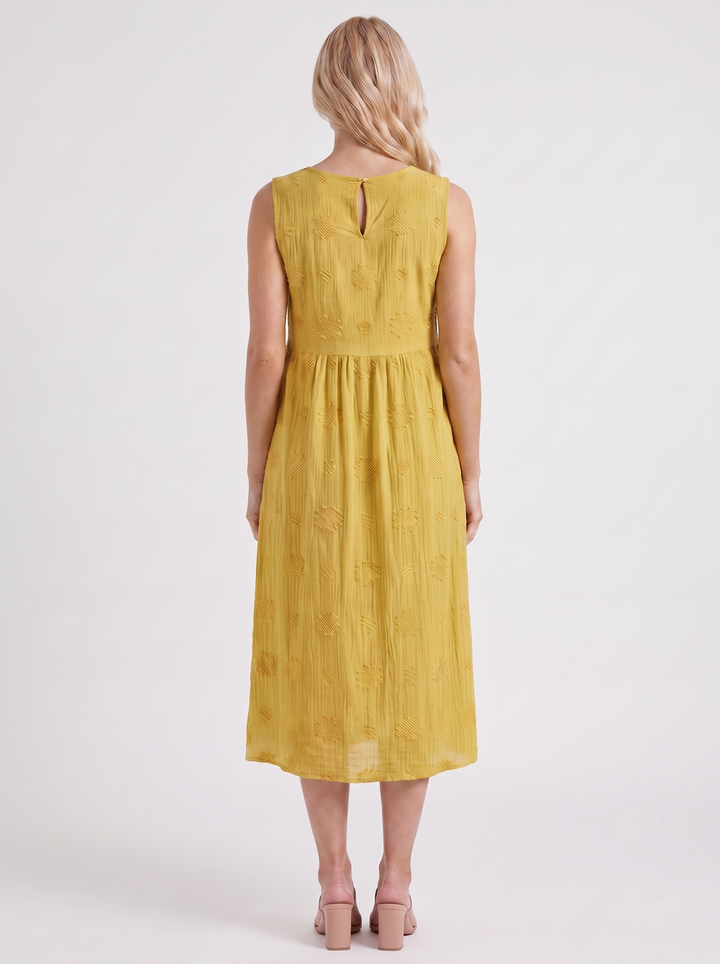 Elin Embroidered Midi Dress - Yellow