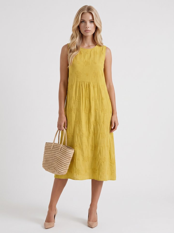 Elin Embroidered Midi Dress - Yellow