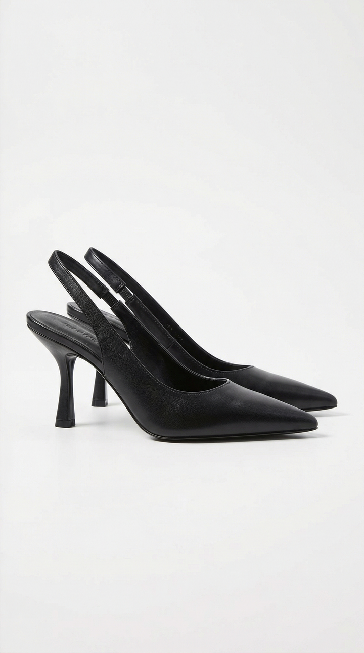 Elizabeth Pointed Toe Slingback Heel Sandals - Black