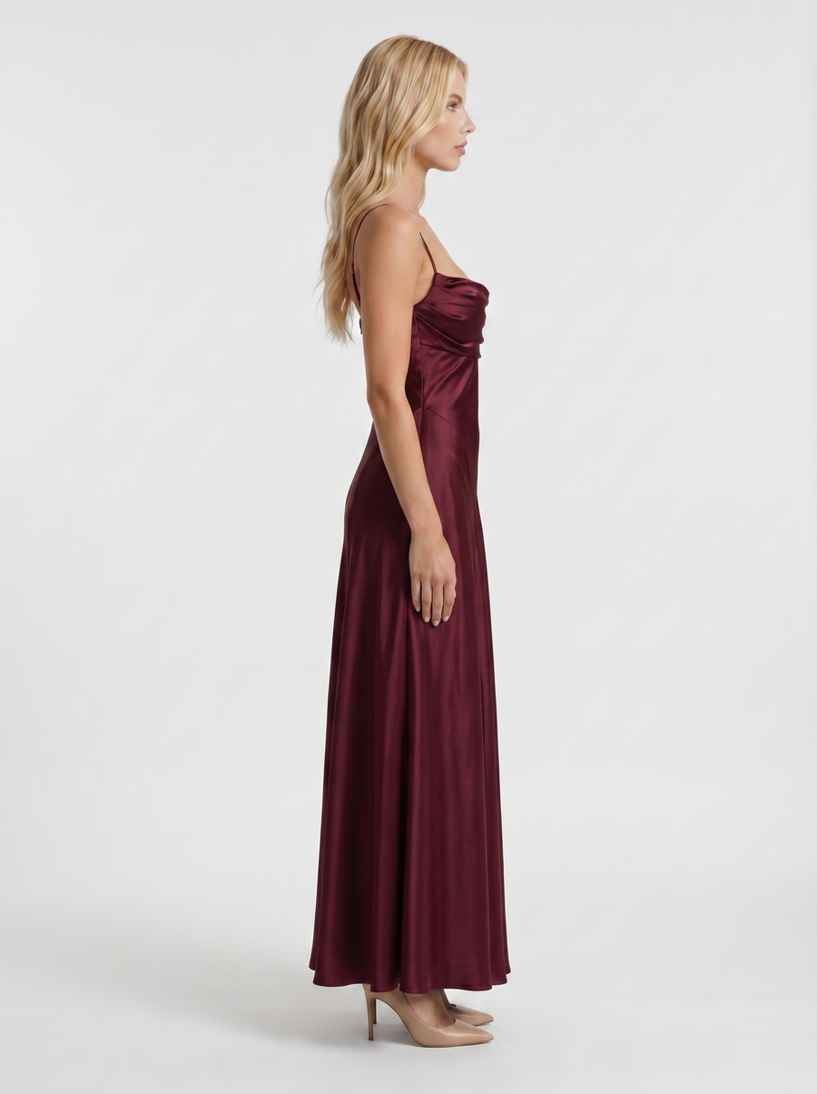 Eloise Cowl Neck Satin Maxi Dress - Cherry Lacquer