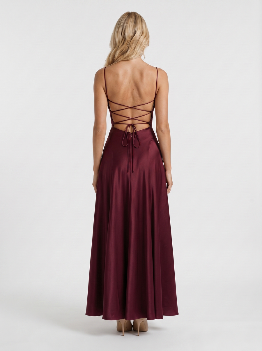 Eloise Cowl Neck Satin Maxi Dress - Cherry Lacquer