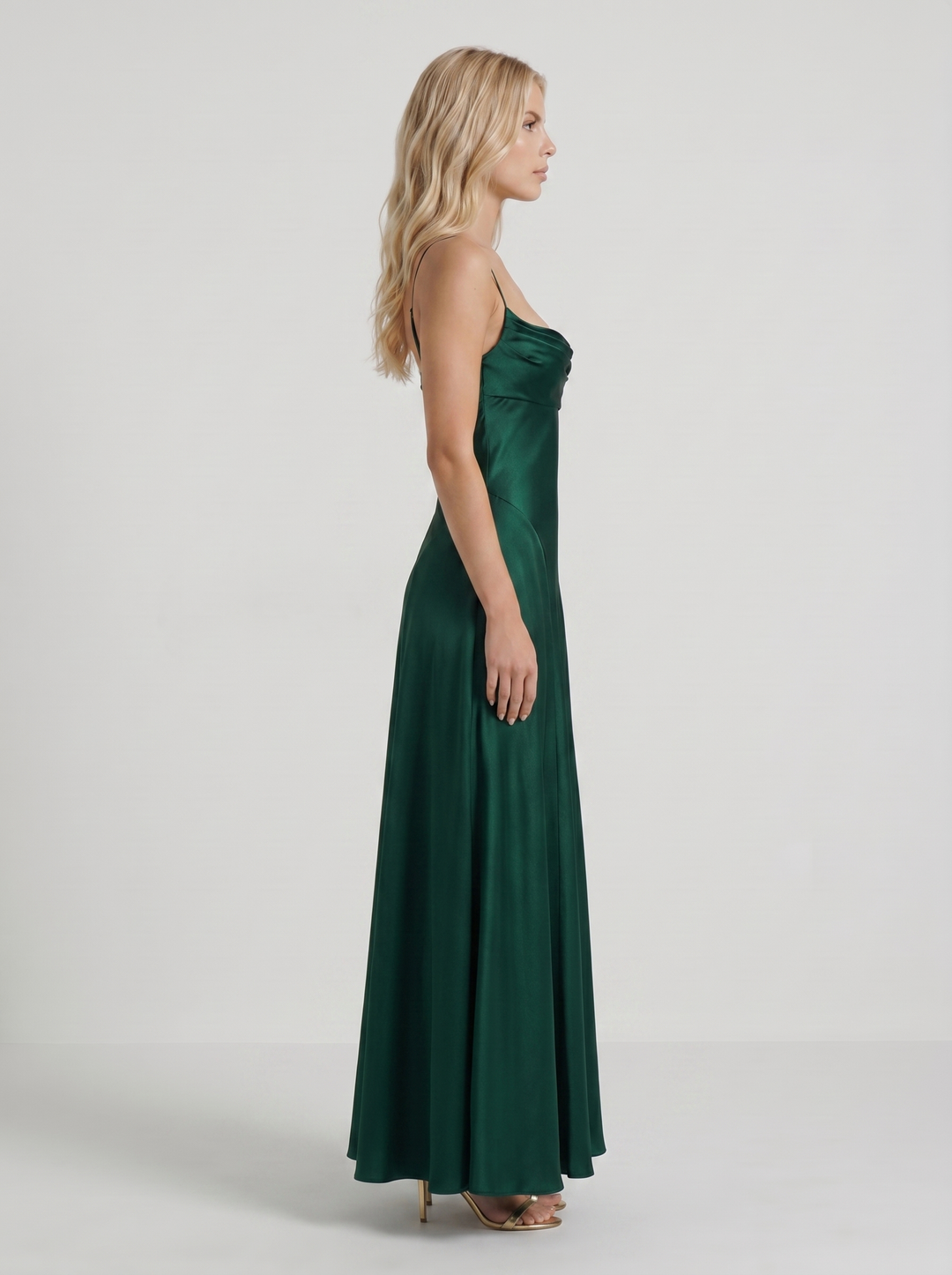 Eloise Cowl Neck Satin Maxi Dress - Emerald