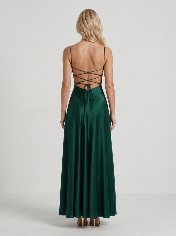 Eloise Cowl Neck Satin Maxi Dress - Emerald