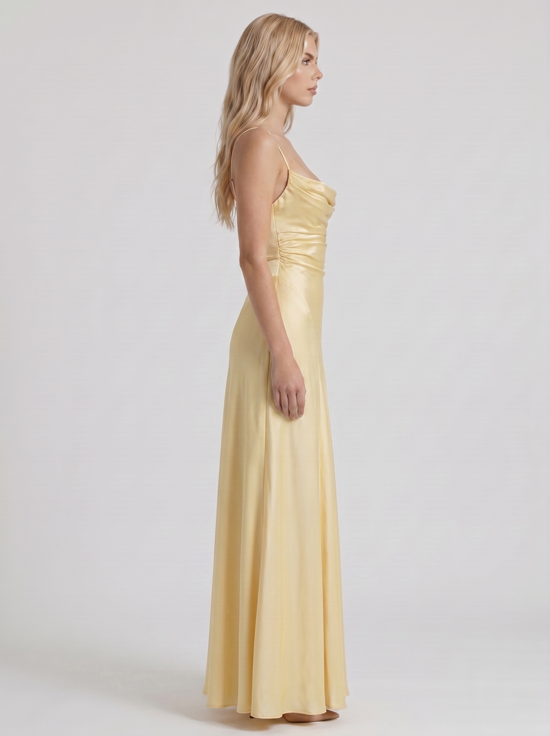 Eloise Cowl Neck Satin Maxi Dress - Lemon
