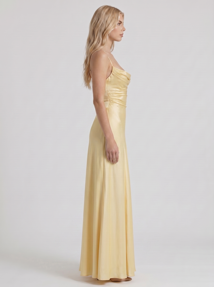 Eloise Cowl Neck Satin Maxi Dress - Lemon