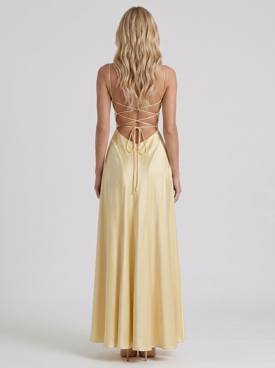 Eloise Cowl Neck Satin Maxi Dress - Lemon