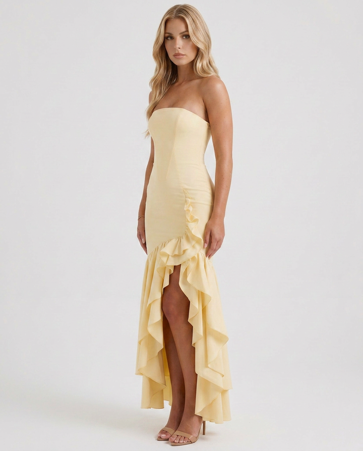 Eloise Ruffle Maxi Dress - Lemon