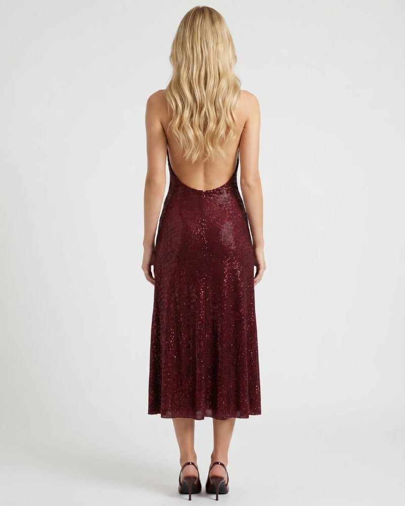 Emily Sequin Midi Dress - Burgundy