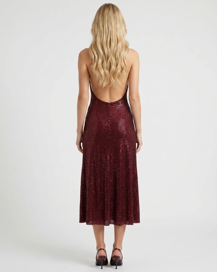 Emily Sequin Midi Dress - Burgundy