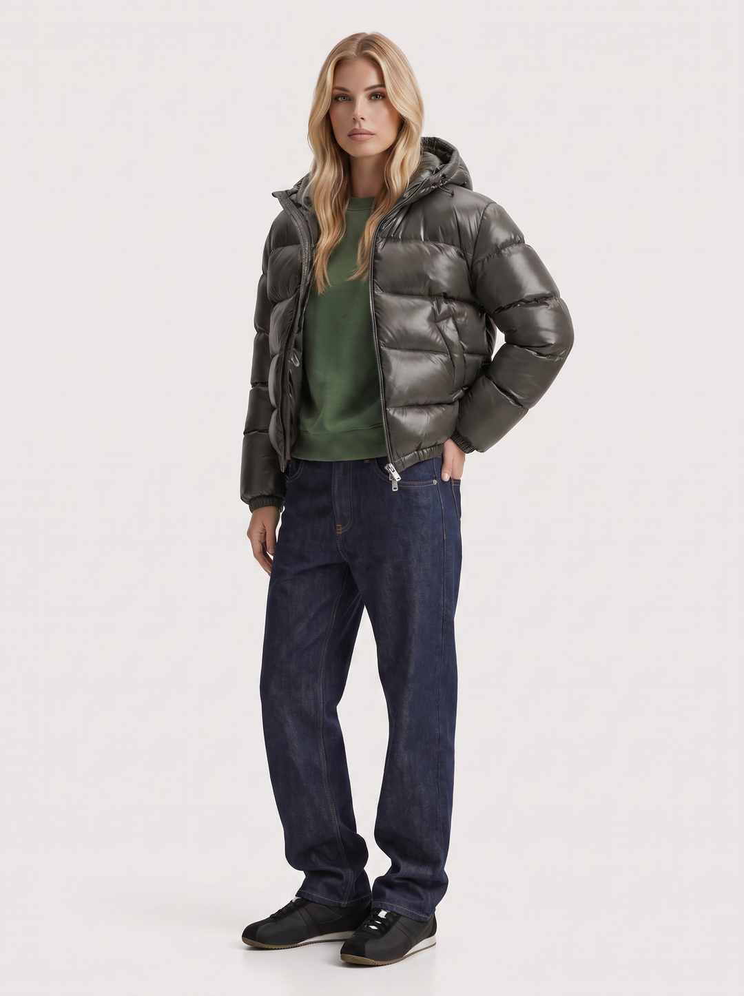 Felicity Hooded Puffer - Army Green
