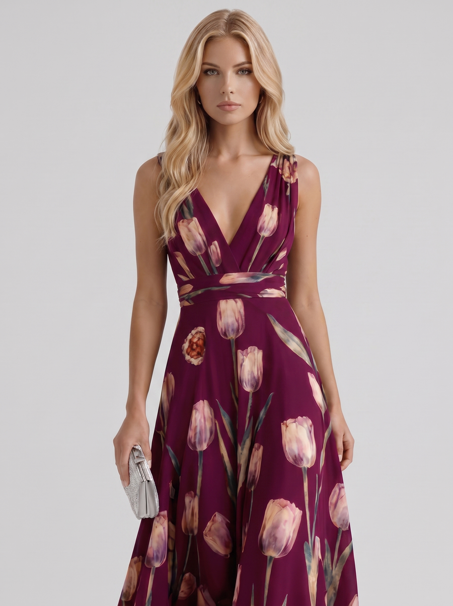 Fleur Floral Maxi Dress - Burgundy