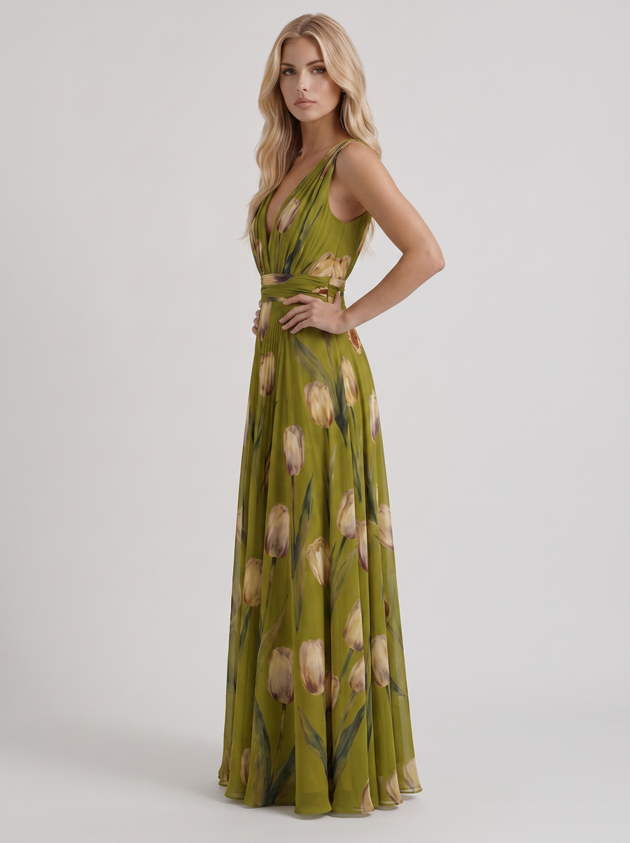 Fleur Floral Maxi Dress - Green