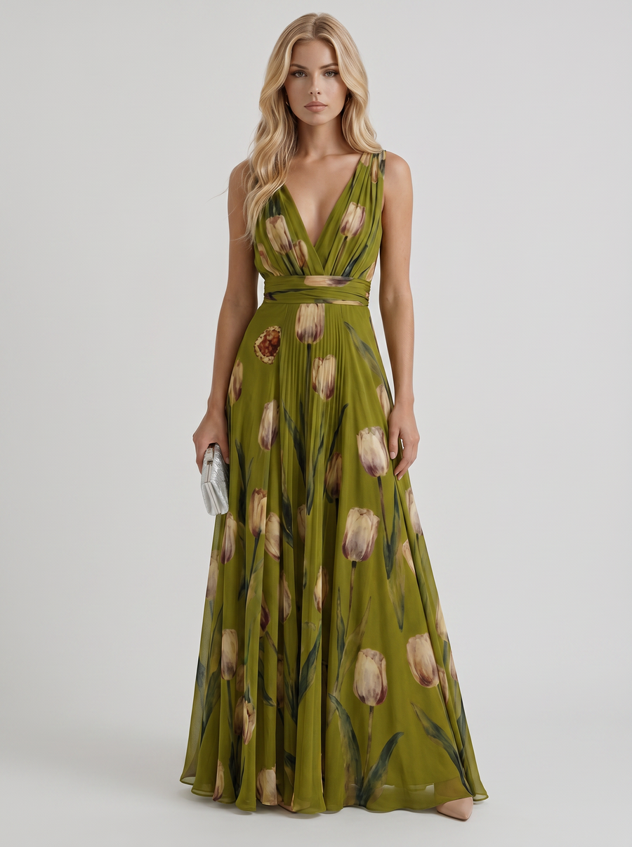 Fleur Floral Maxi Dress - Green