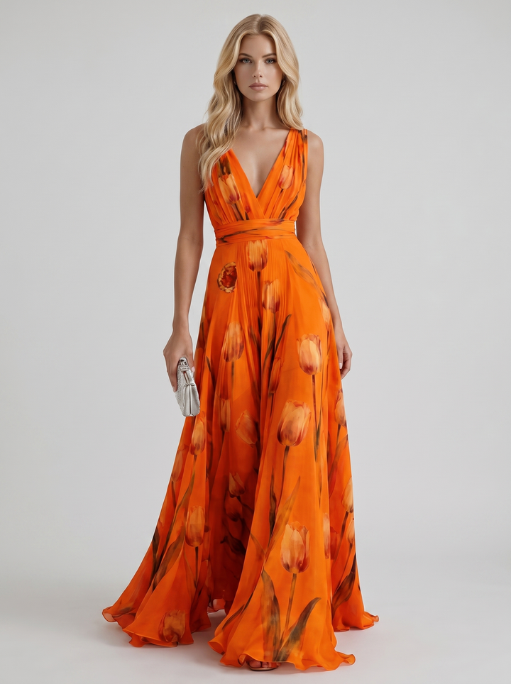 Fleur Floral Maxi Dress - Orange