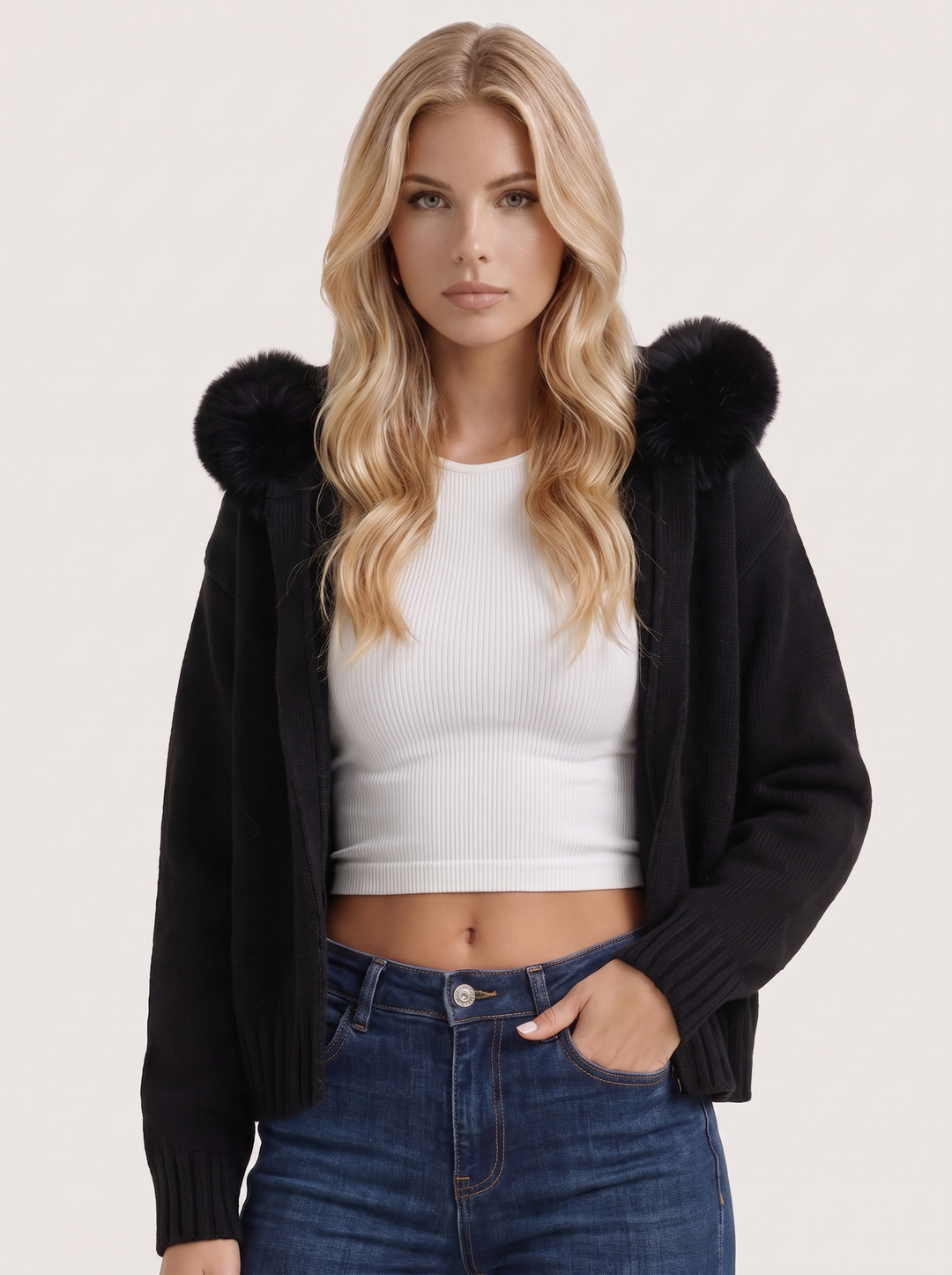 Florence Pompom Cardigan - Black