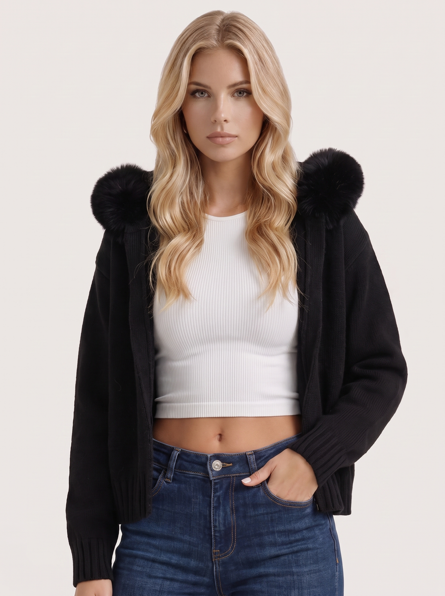 Florence Pompom Cardigan - Black
