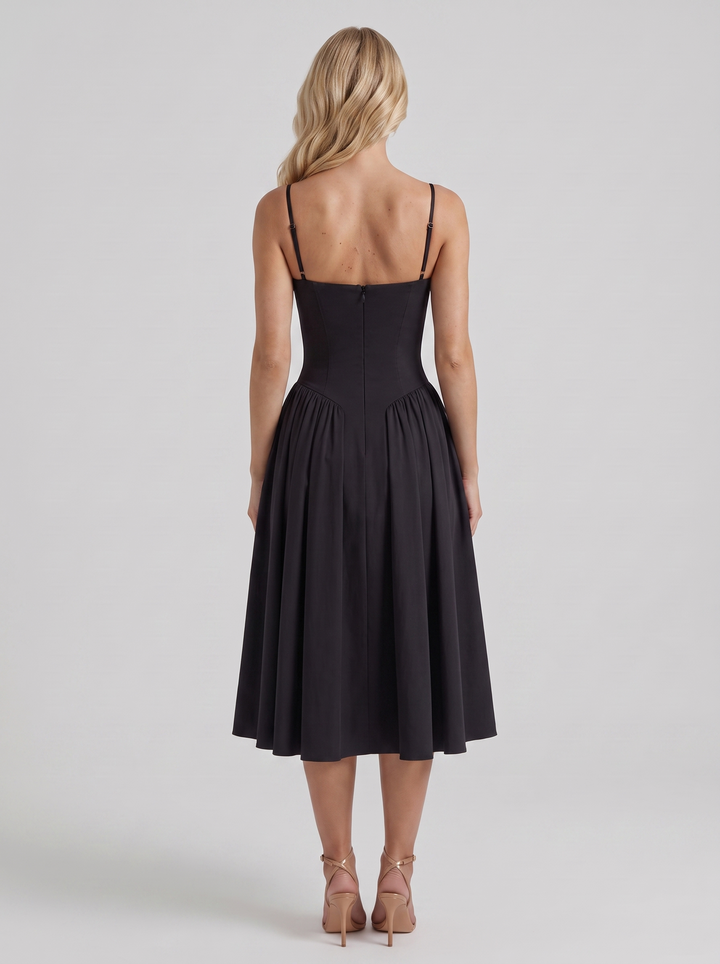 Francesca Sweetheart Ruched Midi Dress - Black