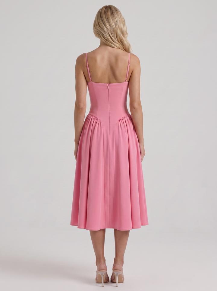 Francesca Sweetheart Ruched Midi Dress - Hot Pink